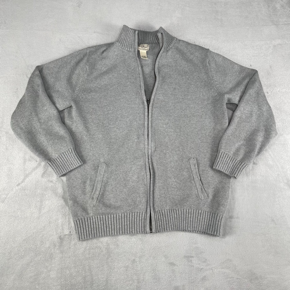 L.L. Bean Full Zip Sweater Jacket Men's Size XL Tall Grey  100% Cotton